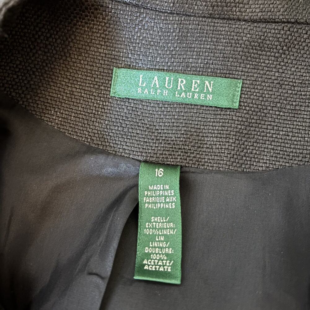 Lauren Ralph Lauren Black Linen Biker Jacket Gold Zip Moto Asymmetric Coat 16 - Picture 12 of 15
